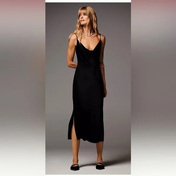 EUC - Anthropologie Elyse Slip Dress - Size L - Black - Picture 1 of 9